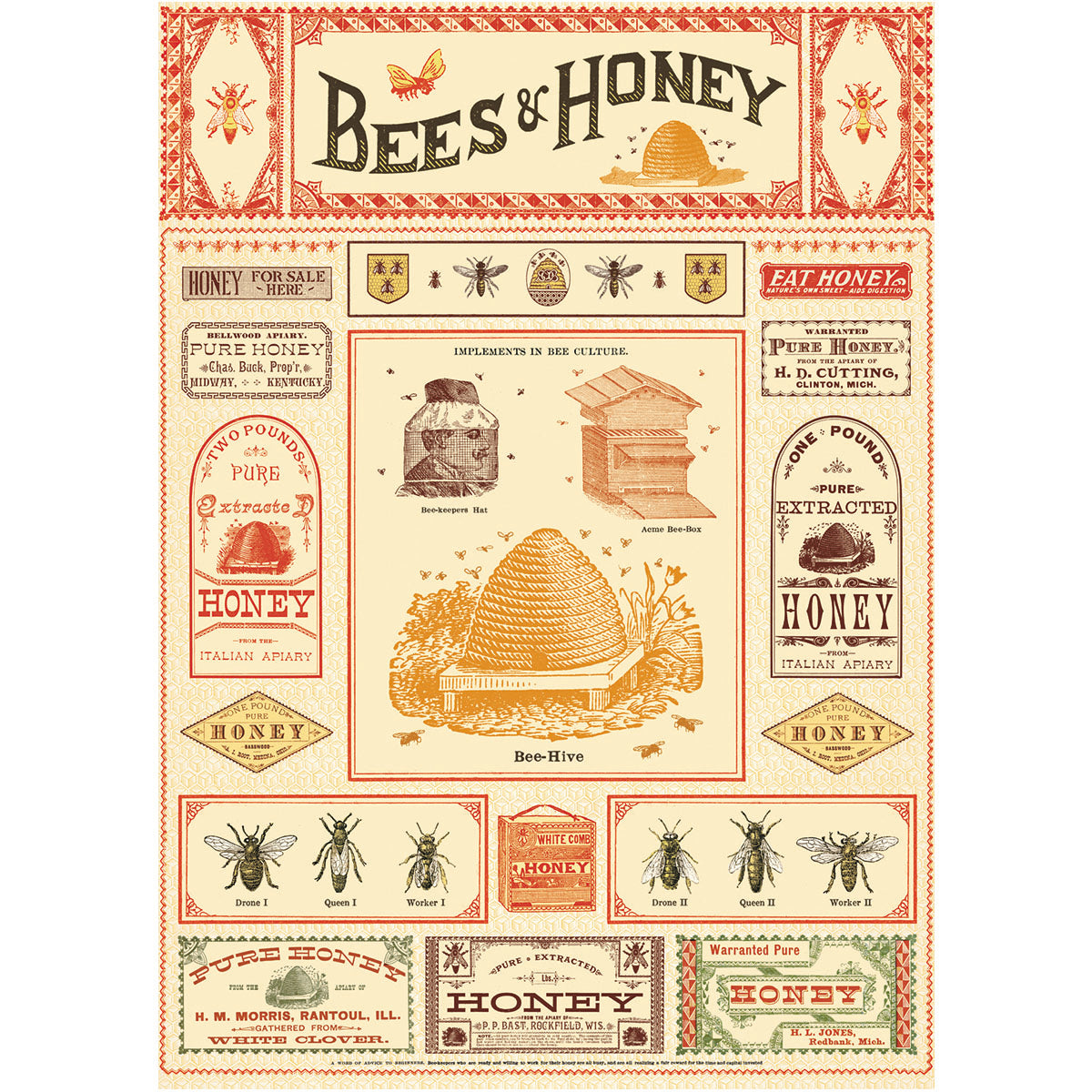 Póster decorativo en papel italiano Bees & honey