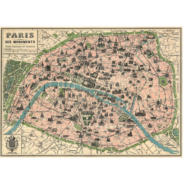 Póster decorativo en papel italiano Paris Map